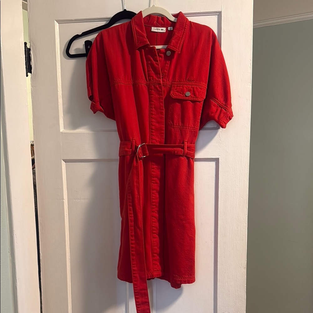 Lacoste Vibrant Red Denim Dress Sz 38
